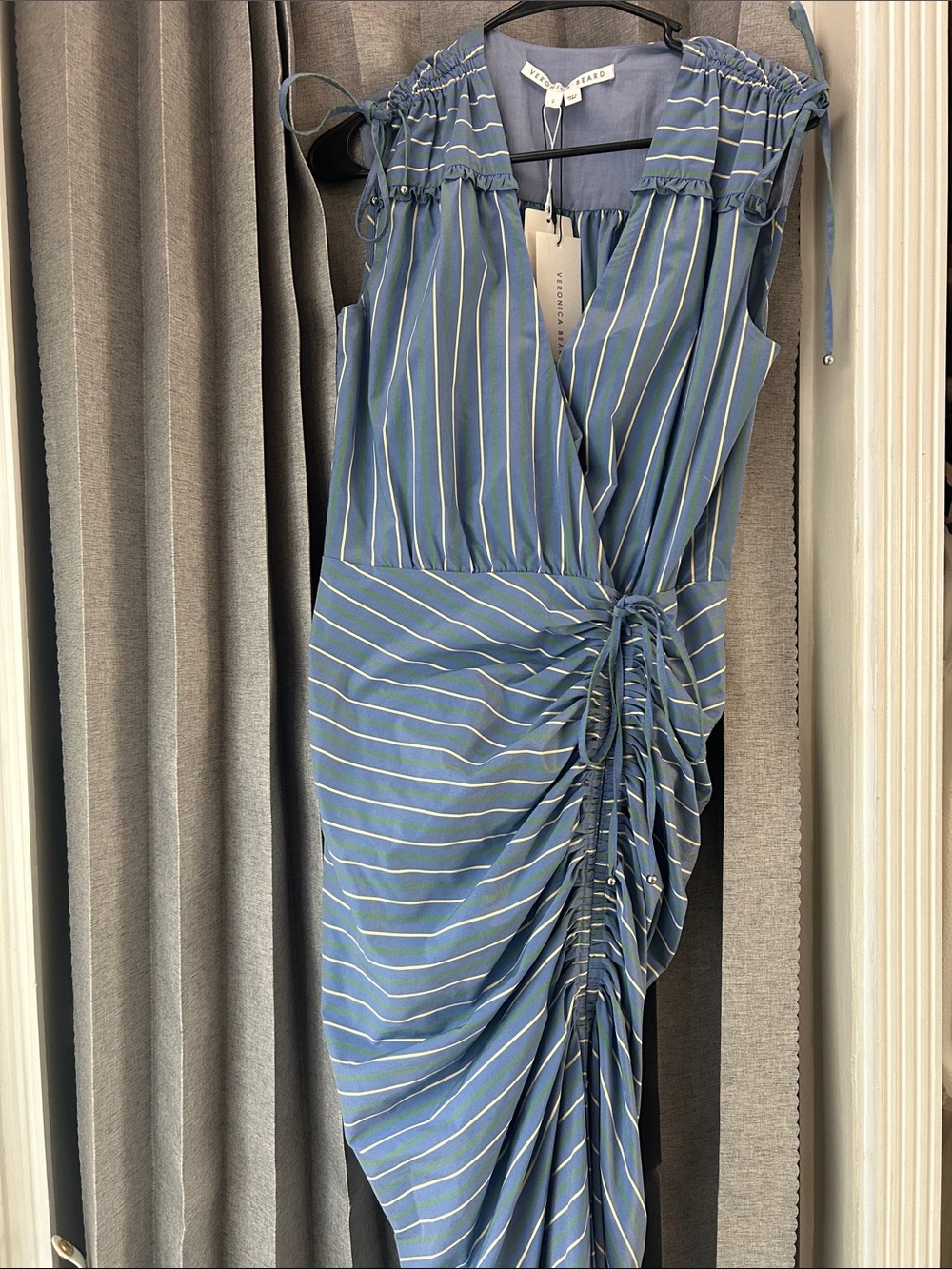 Veronica Beard Blue and Lime Striped Wrap Dress